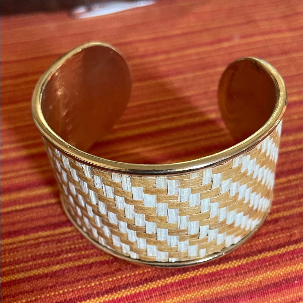Elegant Gold and Cream Woven Cuff Bracelet